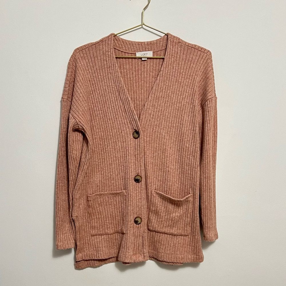 Loft Outlet Salmon Ribbed Button Front Cardigan Size Medium